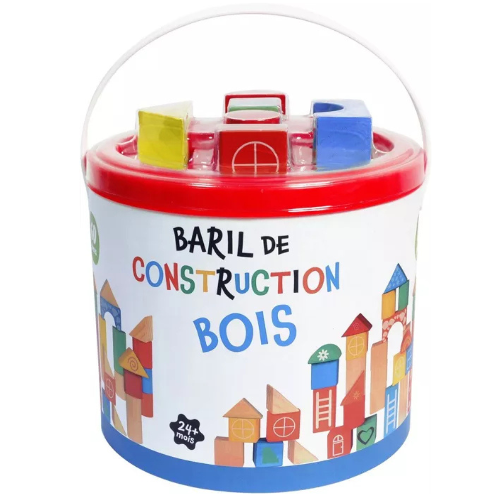 Baril de construction 60 pièces - jeu d’assemblage et de motricité