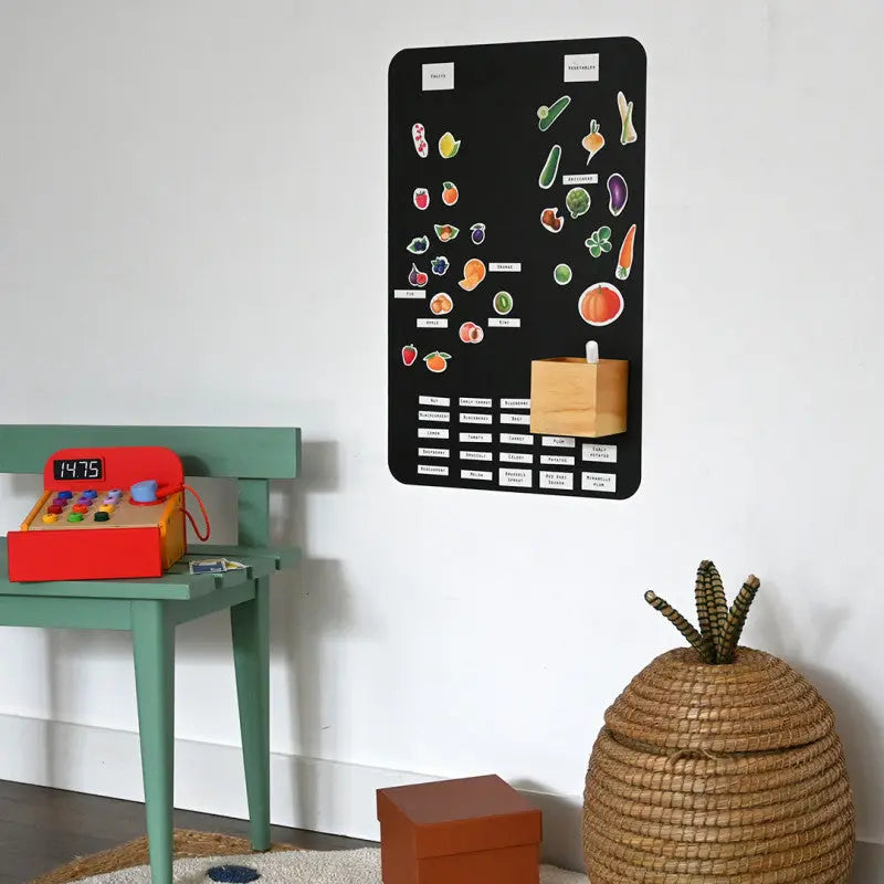 Tableau magnétique rectangle avec magnets fruits et légumes – décoration murale enfant