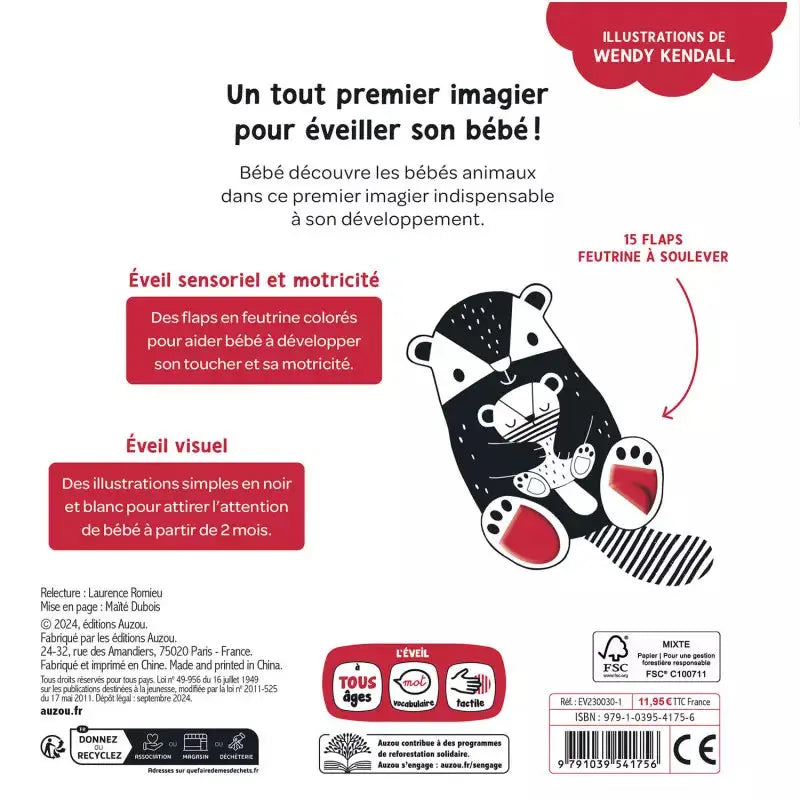 Livre noir et blanc bébé dos du livre avec des explications.