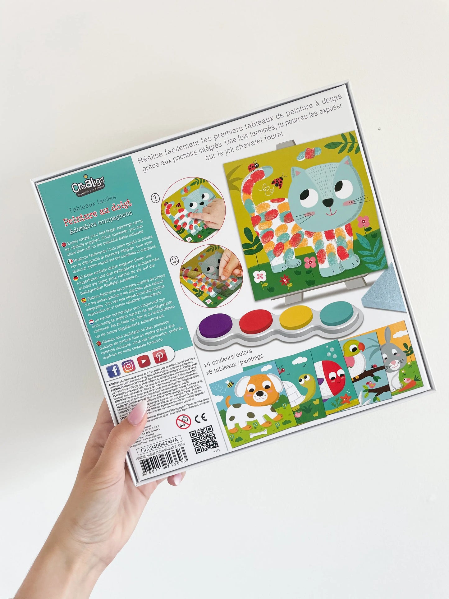 Dos du coffret peinture au doigt adorables compagnons pour bébé avec explication et illustration