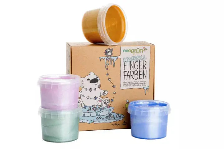 Lot de 4 pots de peinture pailletée naturelle Mika – produit vegan et lavable