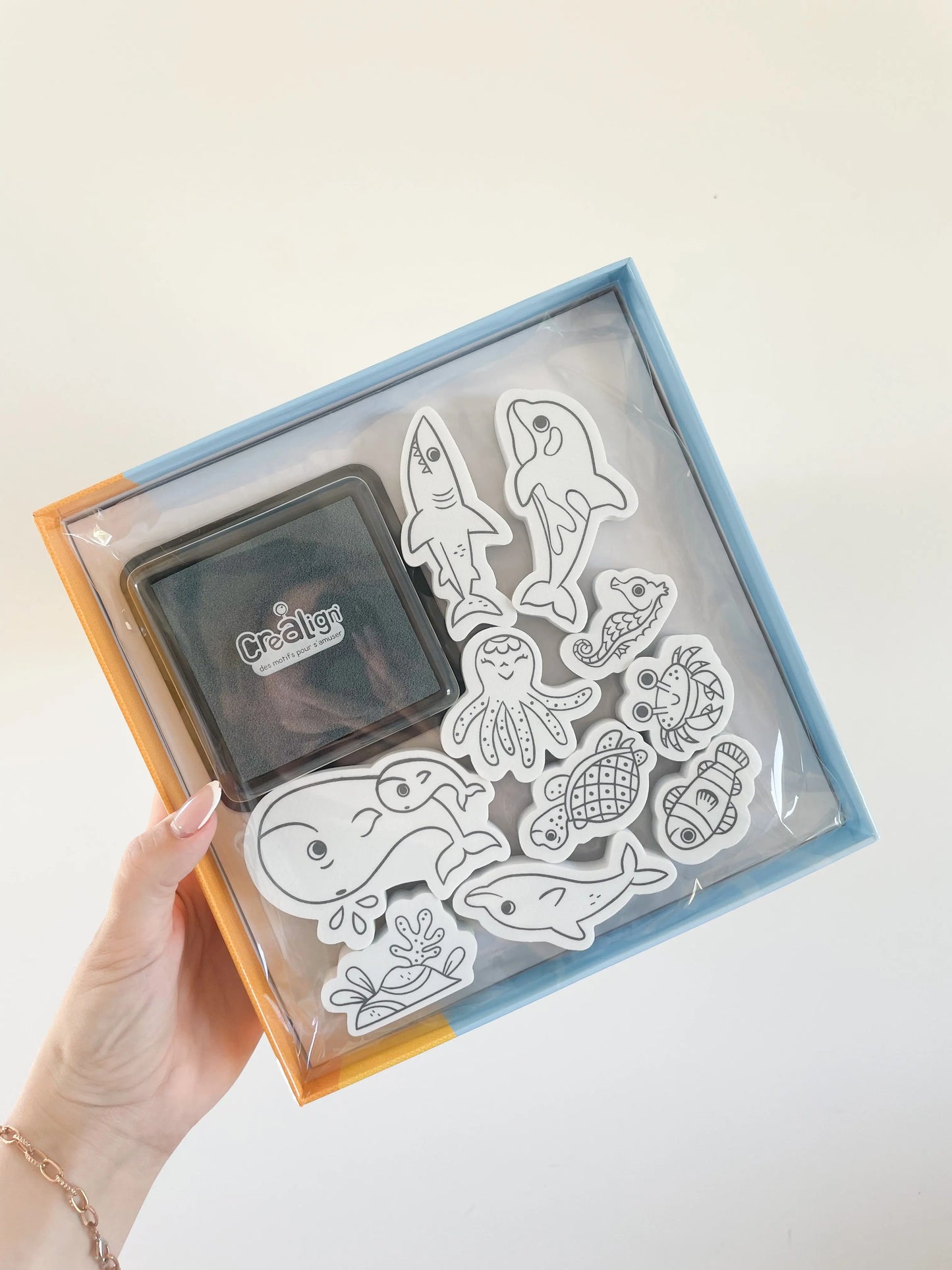 vue sur les tampons en mousse "Mon petit océan" – formes de créatures marines