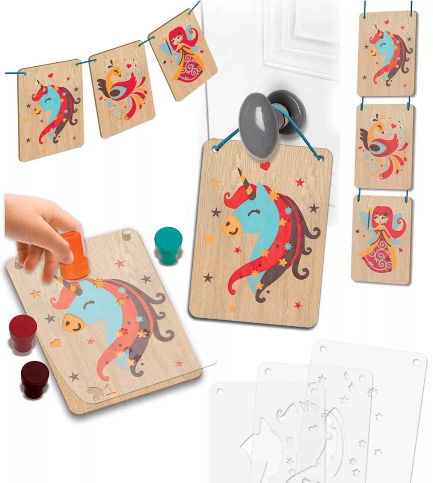 Kit créatif complet pour enfants – tampons et pochoirs avec licornes et fées