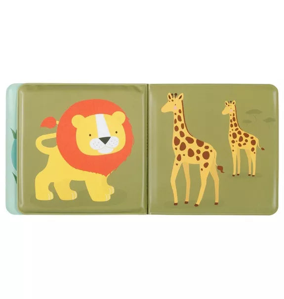 Pages du livre de bain avec lion et girafe – design enfantin attrayant