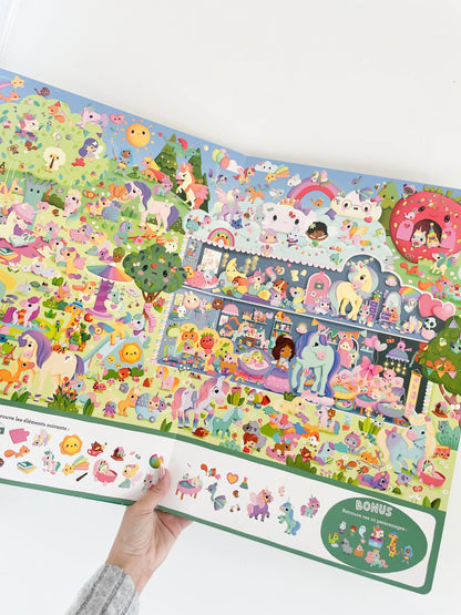Livre cherche et trouve geant pour enfant - Au royaume des licornes 3-6 ans. Page intérieur du livre 