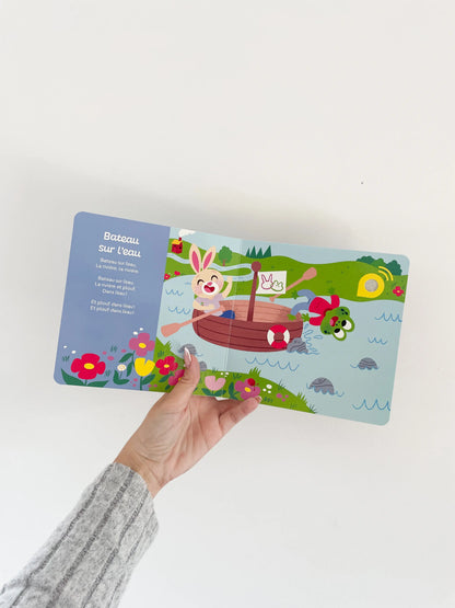 Livre sonore - Mes comptines qui font plouf sur le thème de l'eau. Livre musicale bateau sur l'eau.