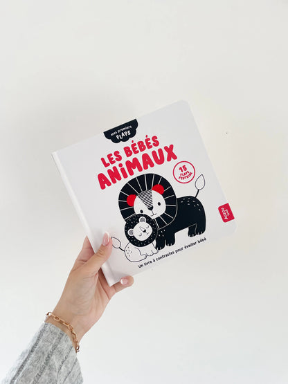 Livre noir et blanc bébé  -Mes premiers flaps sur les bébés animaux. Idéal dès la naissance.