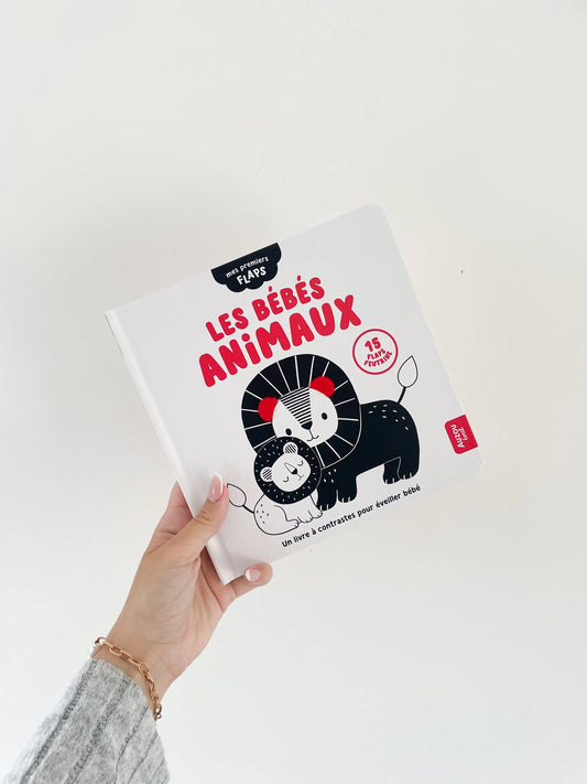 Livre noir et blanc bébé  -Mes premiers flaps sur les bébés animaux. Idéal dès la naissance.