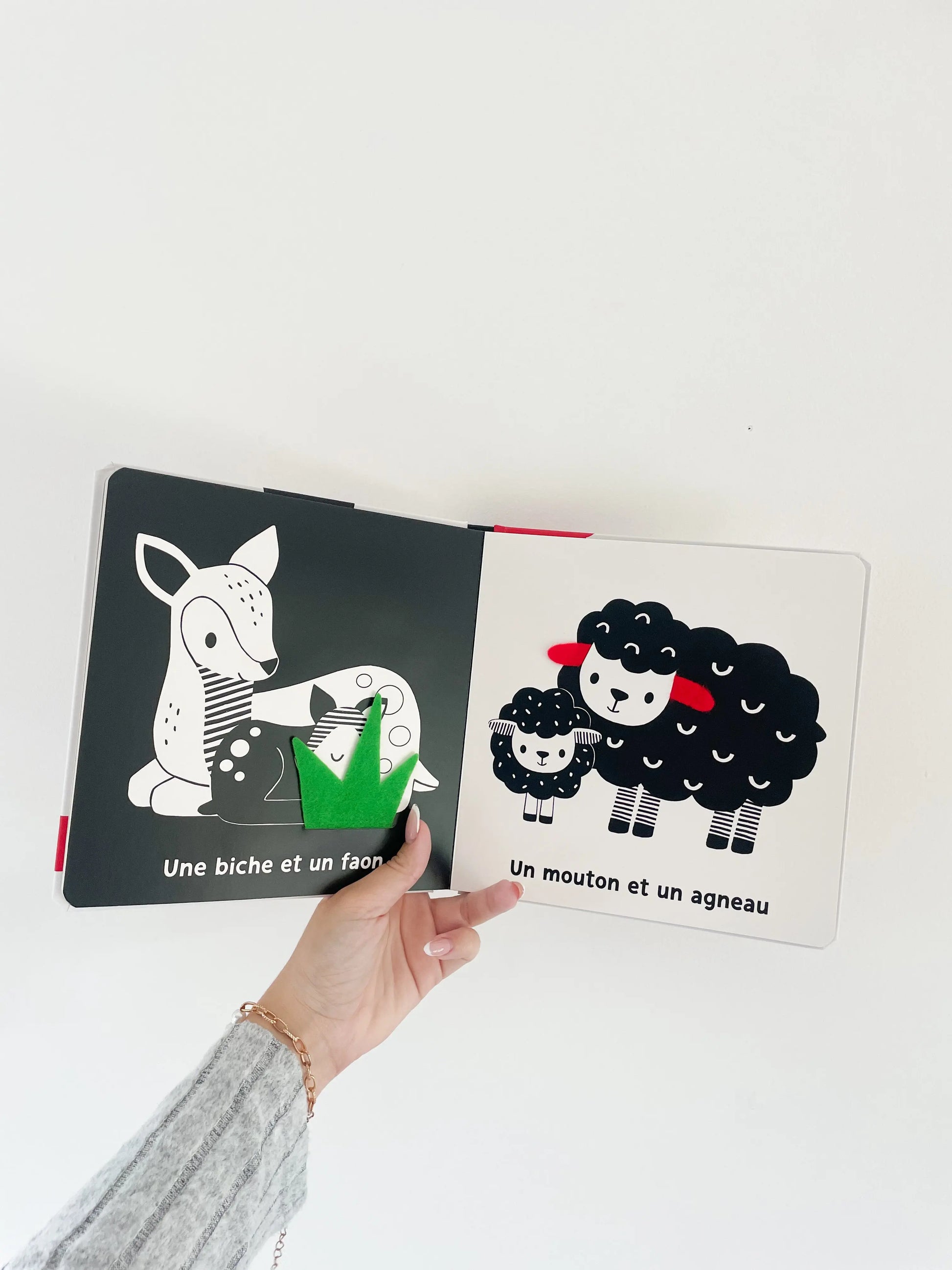 Livre noir et blanc bébé Mes premiers flaps - Les bébés animaux, page intérieur du livre