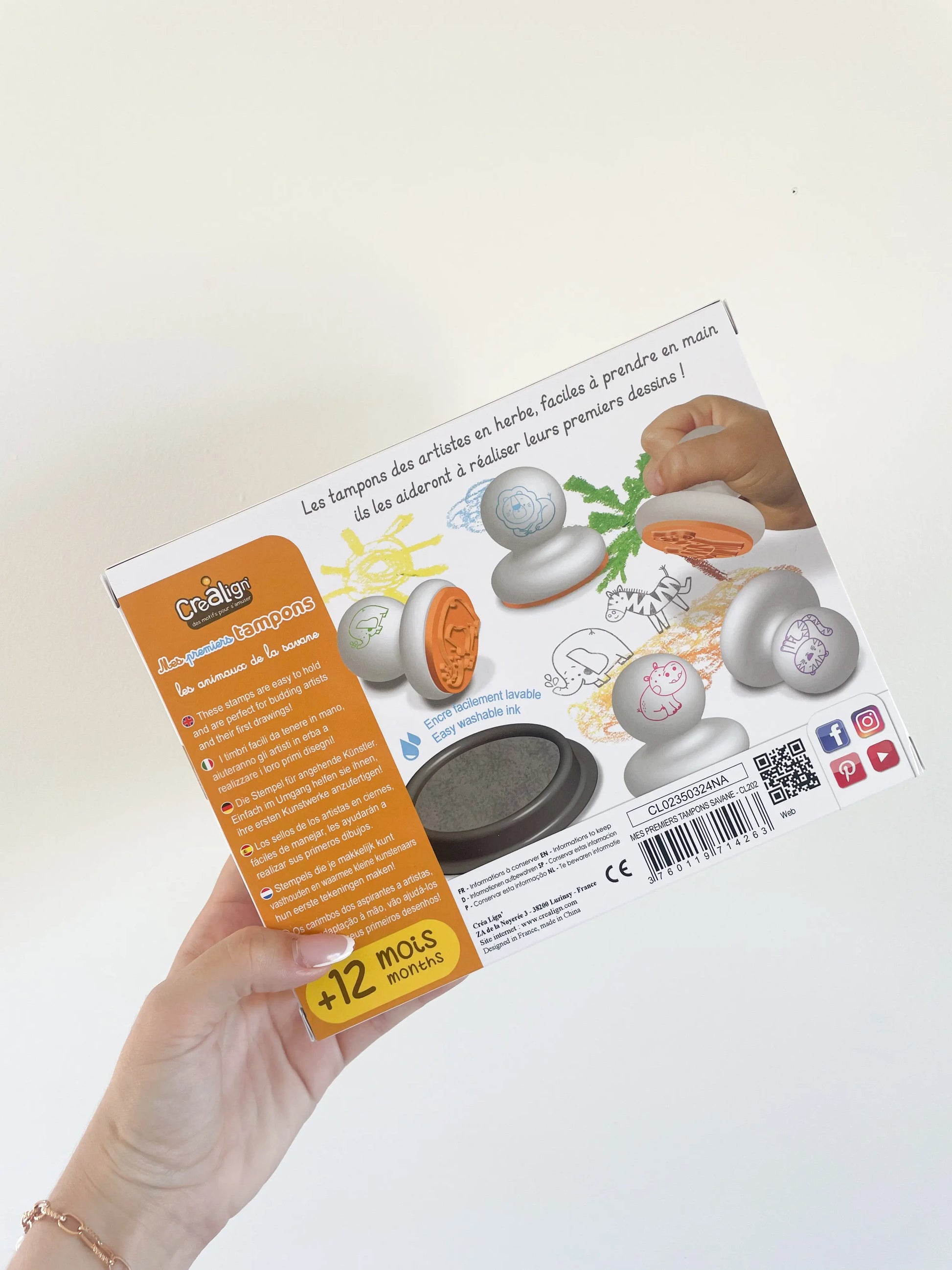 Dos du coffret Mes premiers tampons savane avec détails et visuels explicatifs