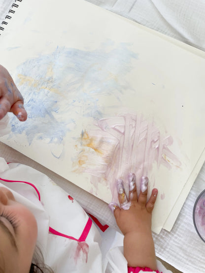 enfant qui fait de la peinture a doigt coloré